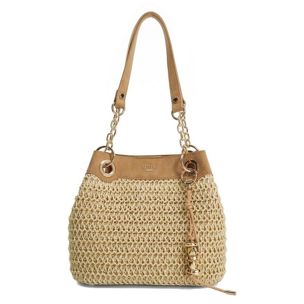 Dune London Damara Raffia Triple Compartment Shoulder Bag, Brown